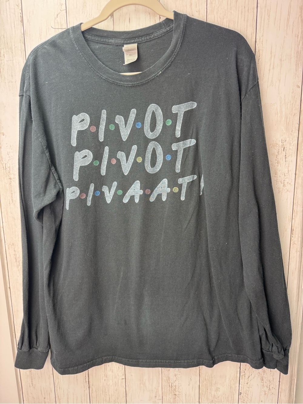Friends Pivot Graphic Long Sleeve Tee - Black with Multicolor Dots size Large